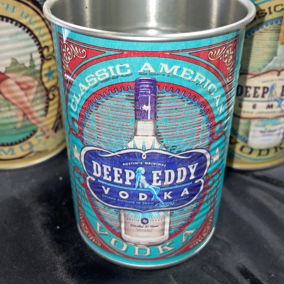 DEEP Eddy Vodka & Lemon Infused Vodka Tin Can Cups Set of 4 Collectible - Picture 9 of 11